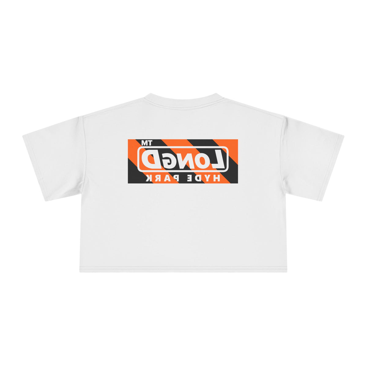 LongD Hyde Park negative diagonal 6-striped front-back logo (Halloween colors) crop tee