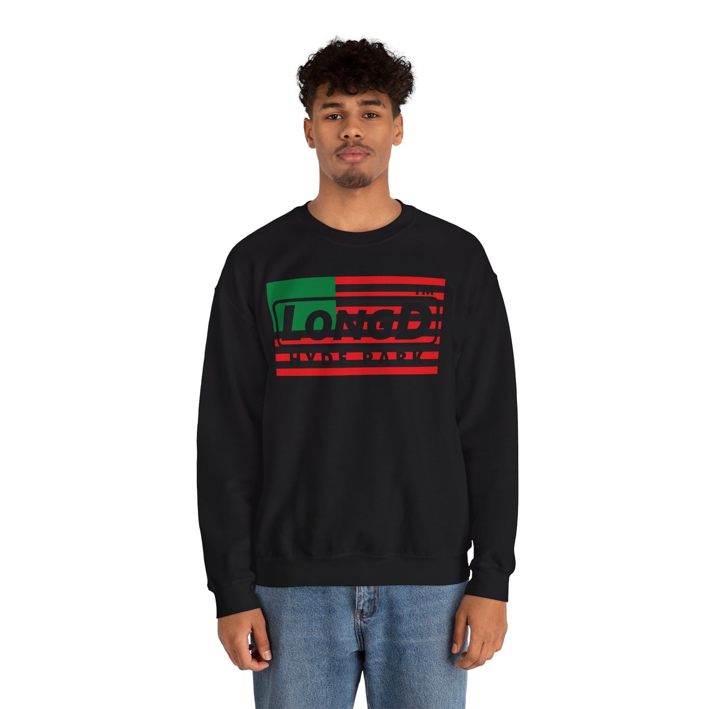 LongD negative flag Hyde Park logo crewneck sweatshirt (Juneteenth colors)