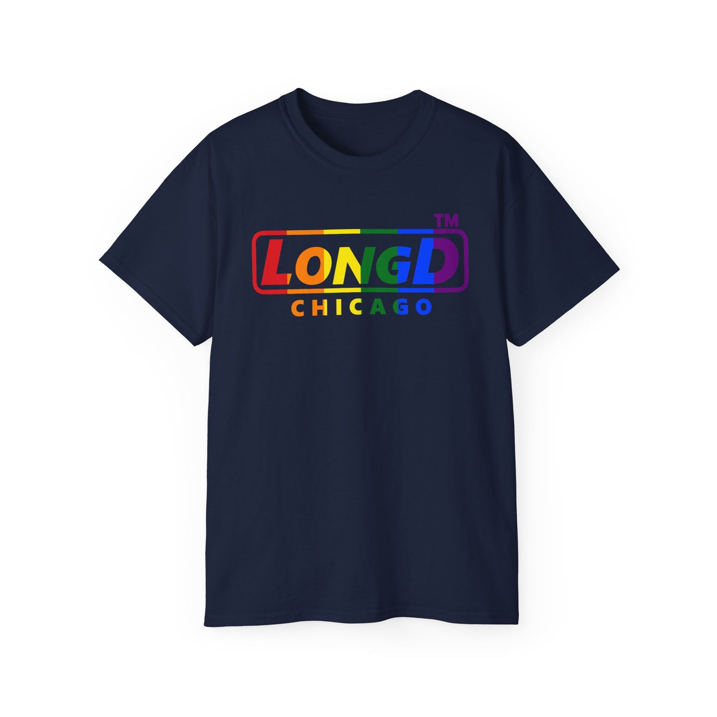 LongD positive vertical striped Chicago logo cotton tee (Pride colors)
