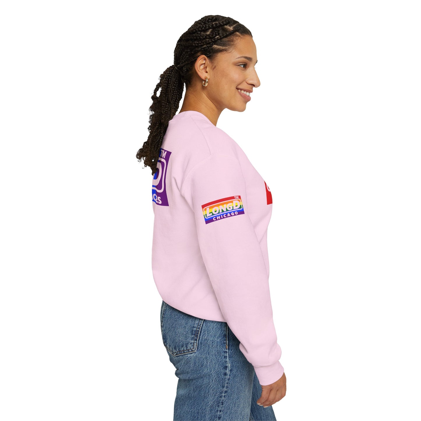 LongD official basic 4-print Hyde Park logo crewneck sweatshirt with Pride heart