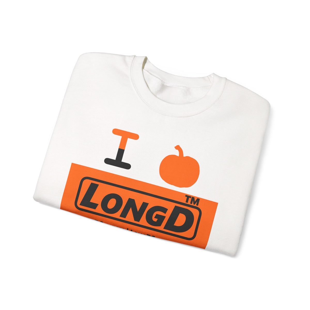 I pumpkin LongD Tag-domain logo positive black on negative orange crewneck sweatshirt
