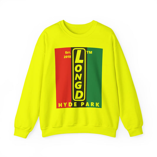LongD negative vertical 3-striped Hyde Park upright logo crewneck sweatshirt (Juneteenth colors)