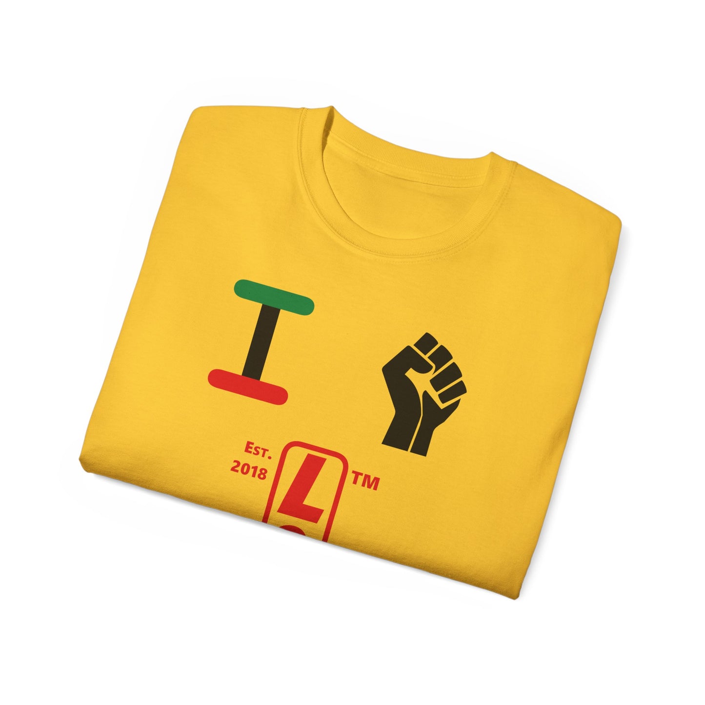 I fist LongD Cotton Tee positive horizontal striped Hyde Park upright logo (Juneteenth colors)