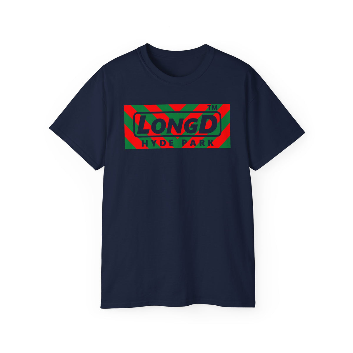 LongD Hyde Park negative downward chevron front-back logo (Xmas colors) cotton tee