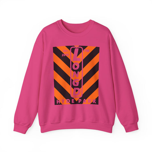 LongD Hyde Park negative upright downward chevron logo (Halloween colors) crewneck sweatshirt