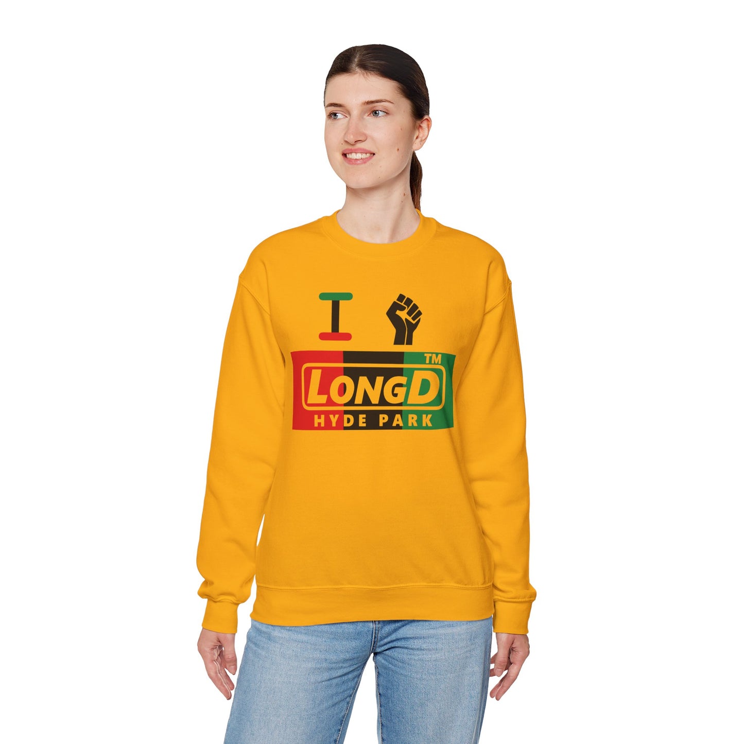 I fist LongD negative vertical 3-striped Hyde Park logo crewneck sweatshirt