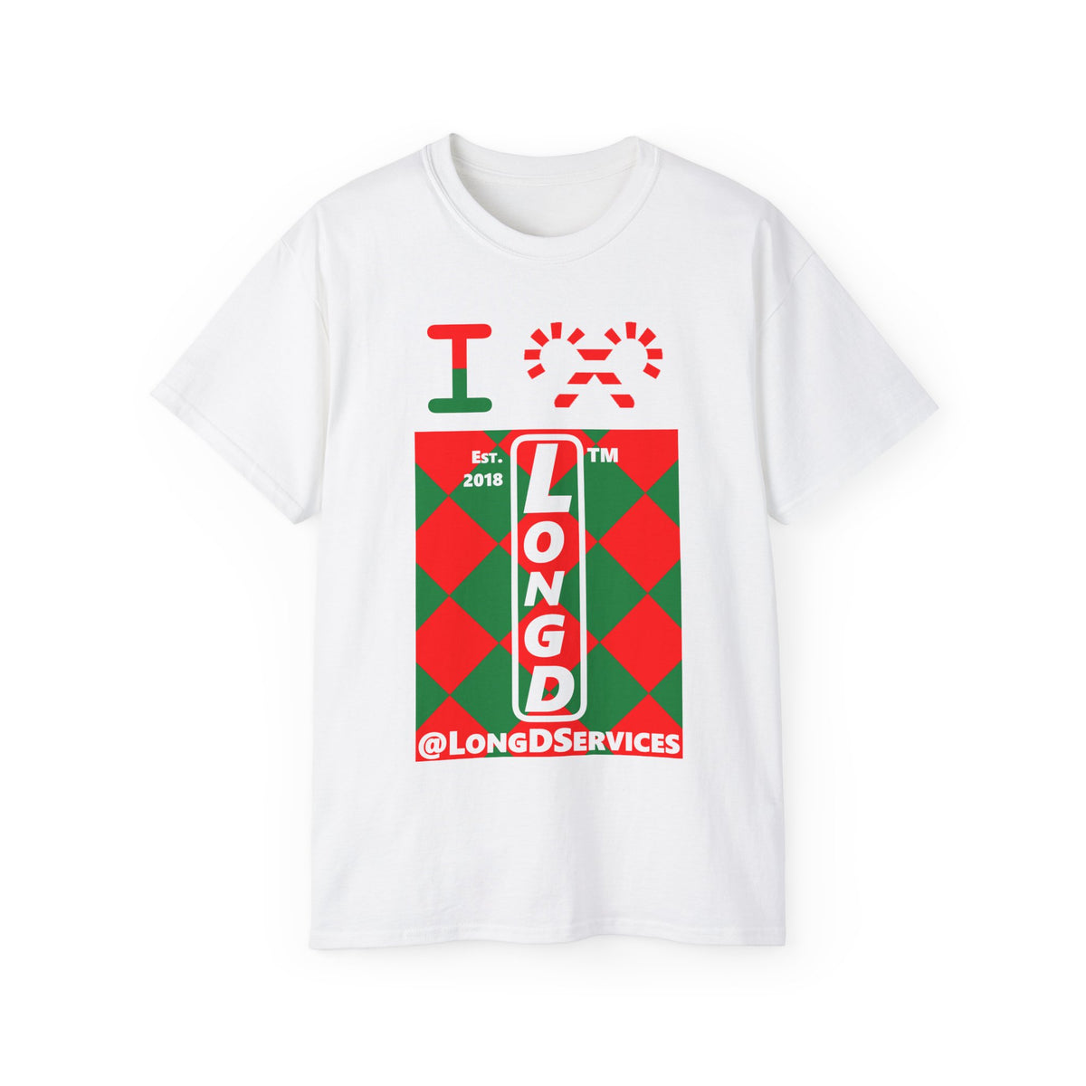 I candy cane LongD Tag negative upright argyle logo cotton tee