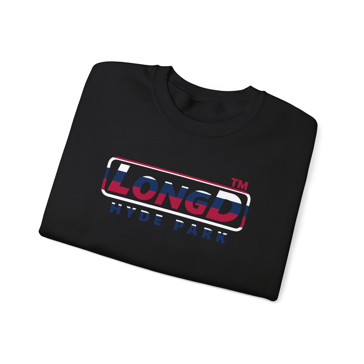 LongD positive horizontal 6-striped Hyde Park logo crewneck sweatshirt (patriotic colors)