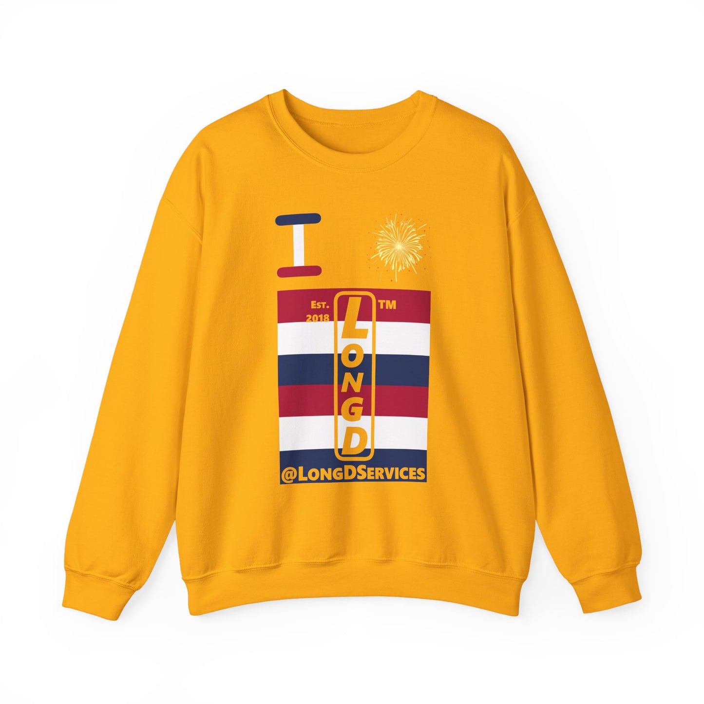 I Burst LongD negative horizontal 6-striped tag upright logo crewneck sweatshirt