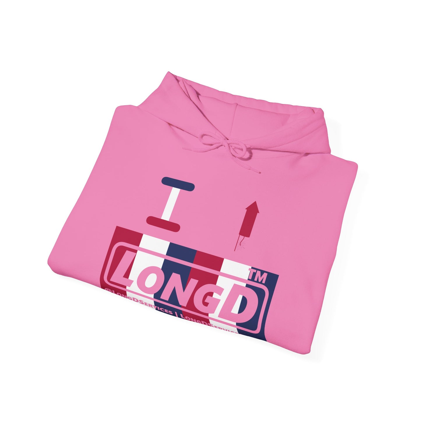 I firecracker LongD® negative vertical 6-striped tag-domain logo hoodie