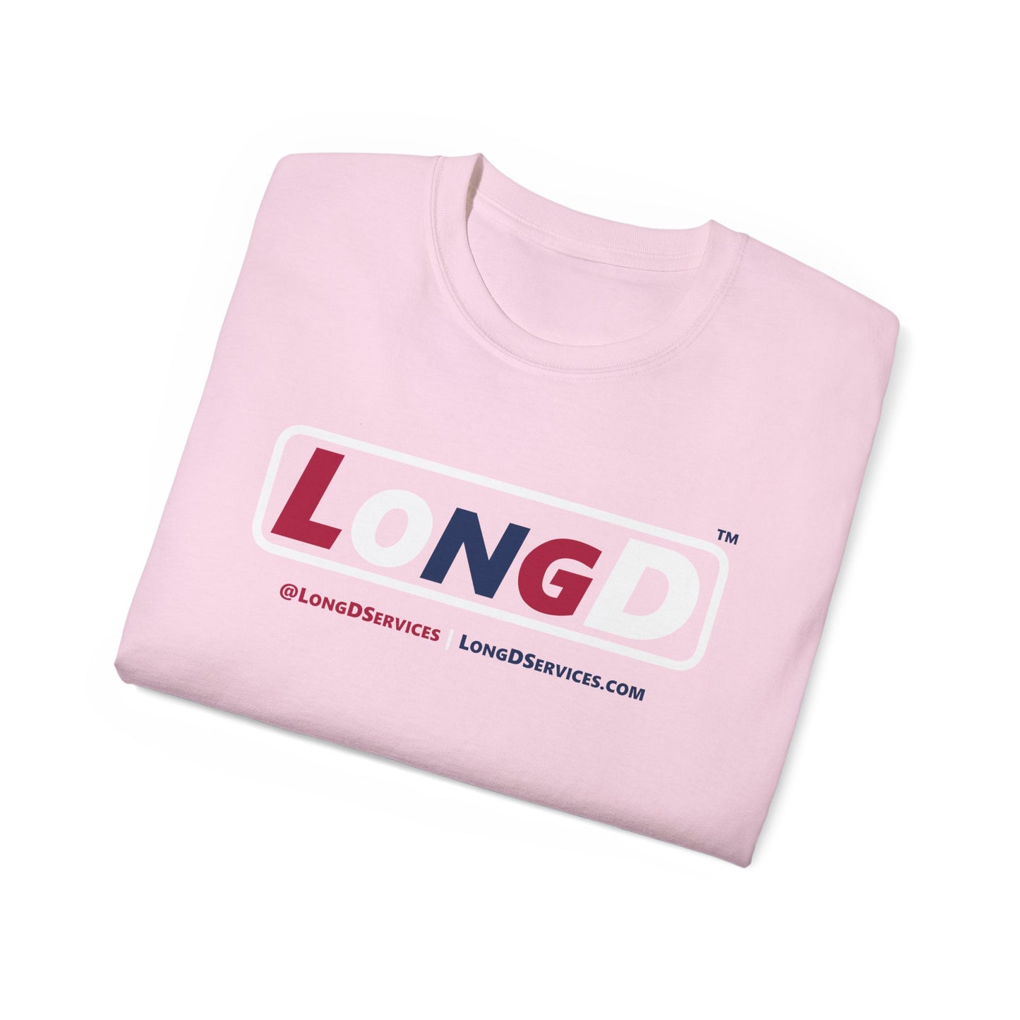 LongD® Logo Cotton Tee Red, White and Blue positive varied elements text