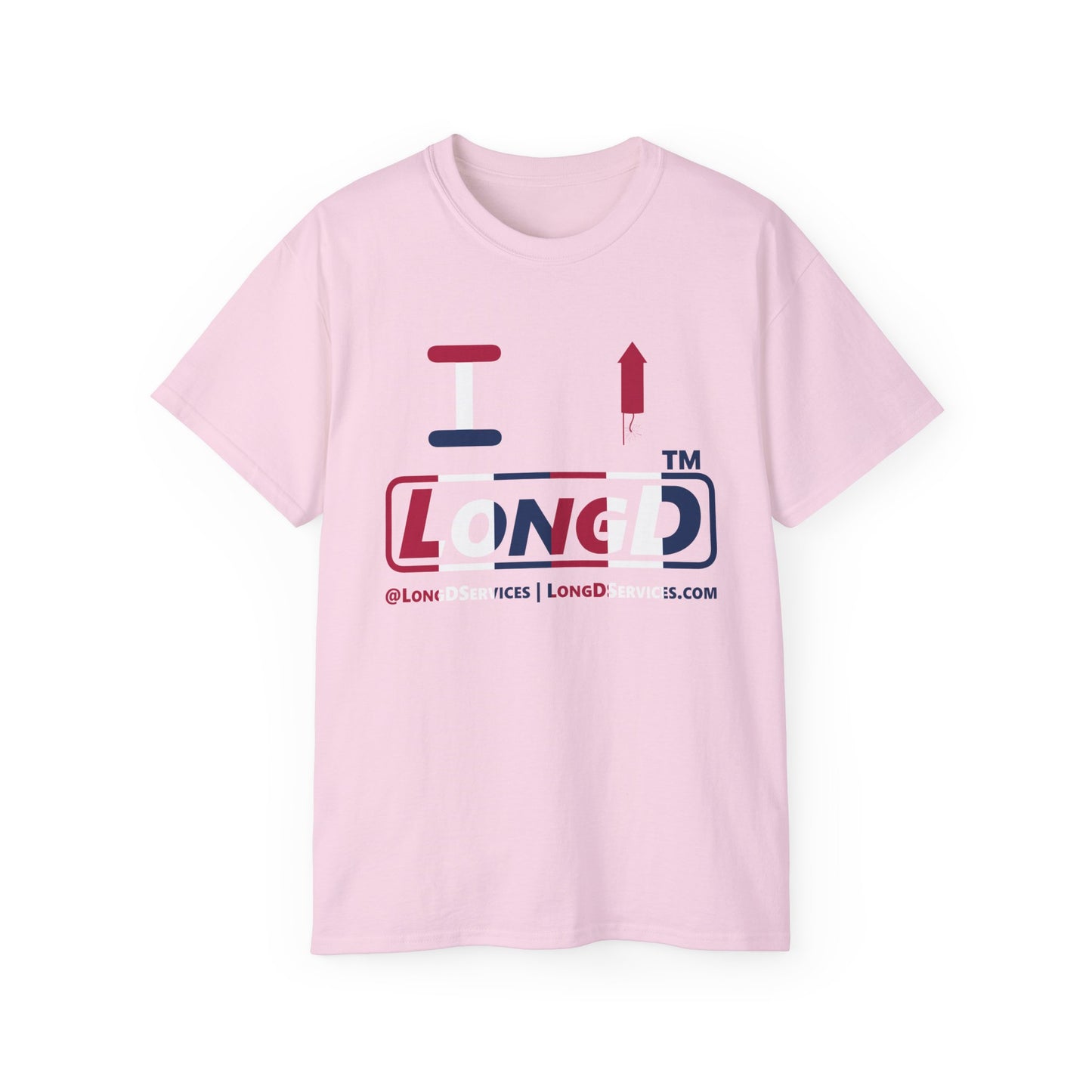 I firecracker LongD positive vertical 6-striped tag-domain logo cotton tee
