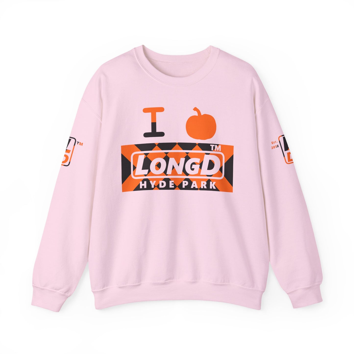 I pumpkin LongD Hyde Park negative stylized argyle 4-print logo crewneck sweatshirt