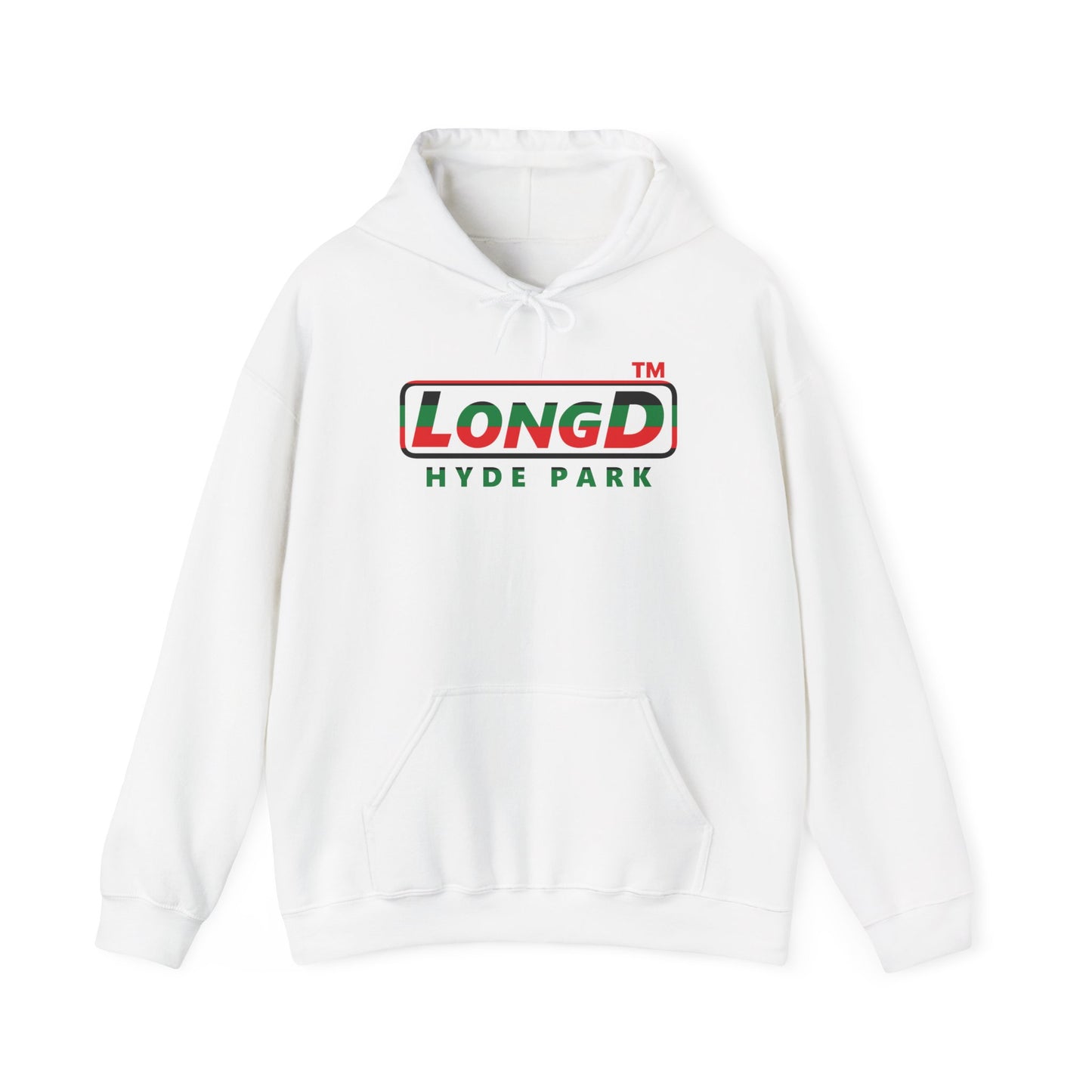 LongD® positive horizontal 6-striped Hyde Park logo Hoodie (Juneteenth colors)