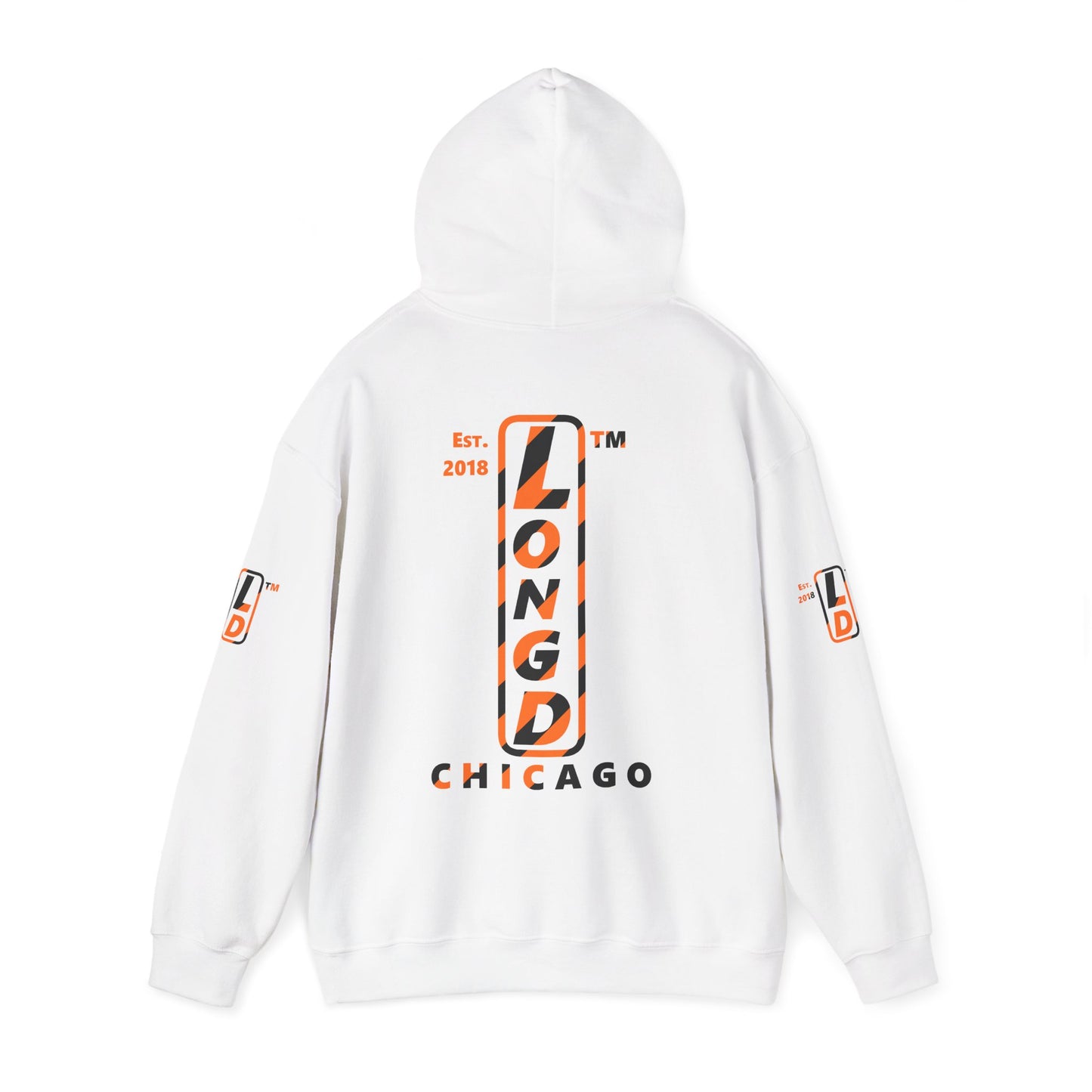 LongD Chicago positive upright pixel-weighted 12-striped 4-print logo (Halloween colors) hoodie
