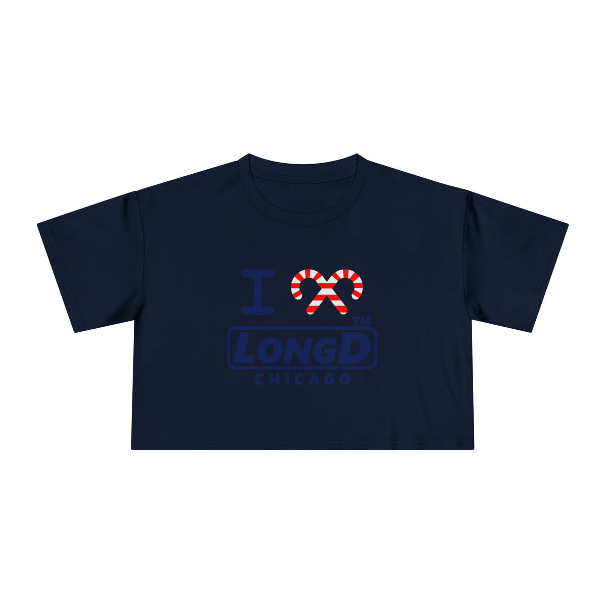 I candy cane LongD Chicago positive official basic navy front-back logo crop tee