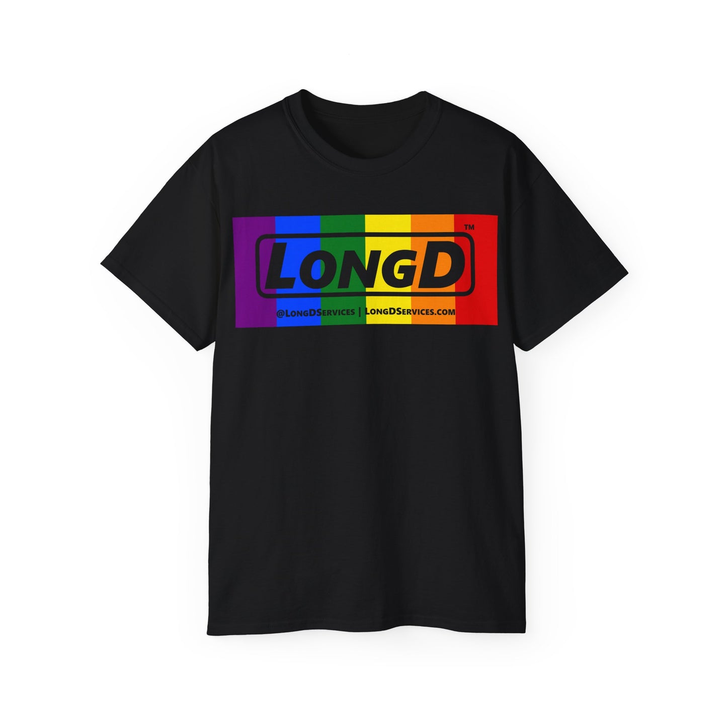 LongD® Logo Cotton Tee Pride rainbow negative text