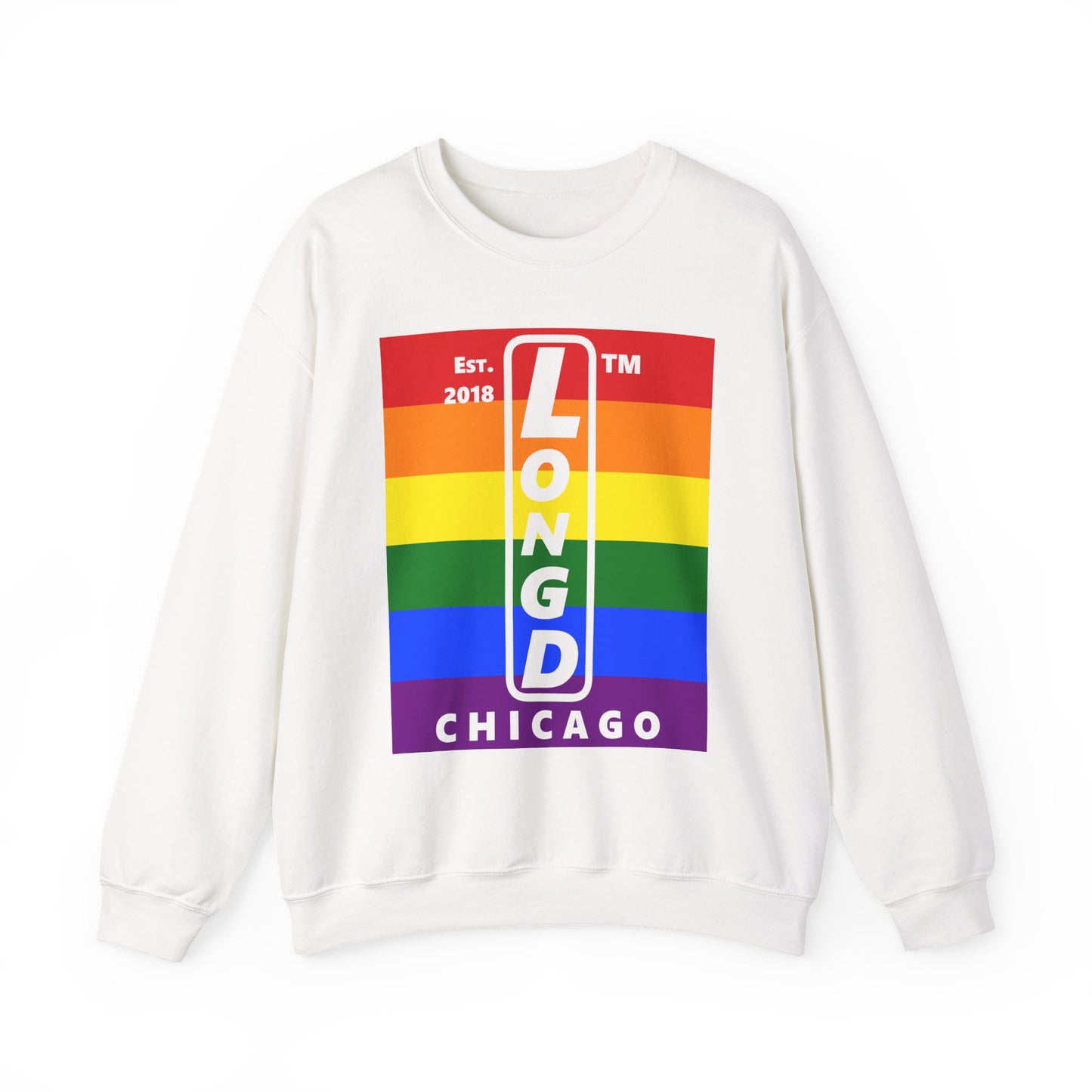 LongD negative horizontal 6-striped Chicago upright logo crewneck sweatshirt (Pride colors)