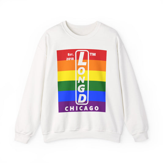 LongD negative horizontal 6-striped Chicago upright logo crewneck sweatshirt (Pride colors)