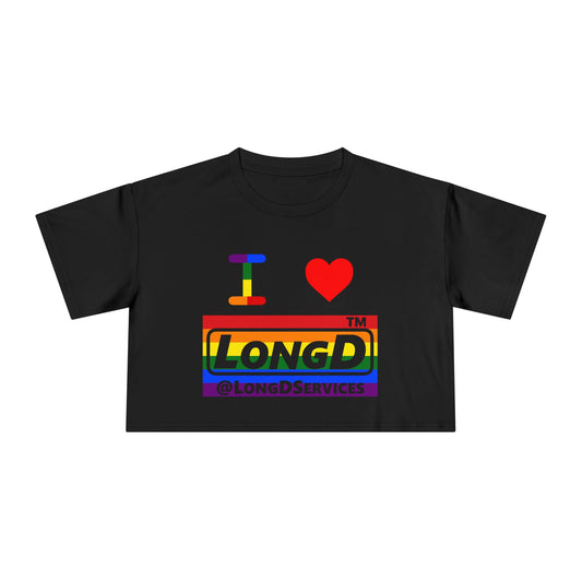 I Luv LongD negative horizontal 6-striped tag logo crop tee (Pride colors)