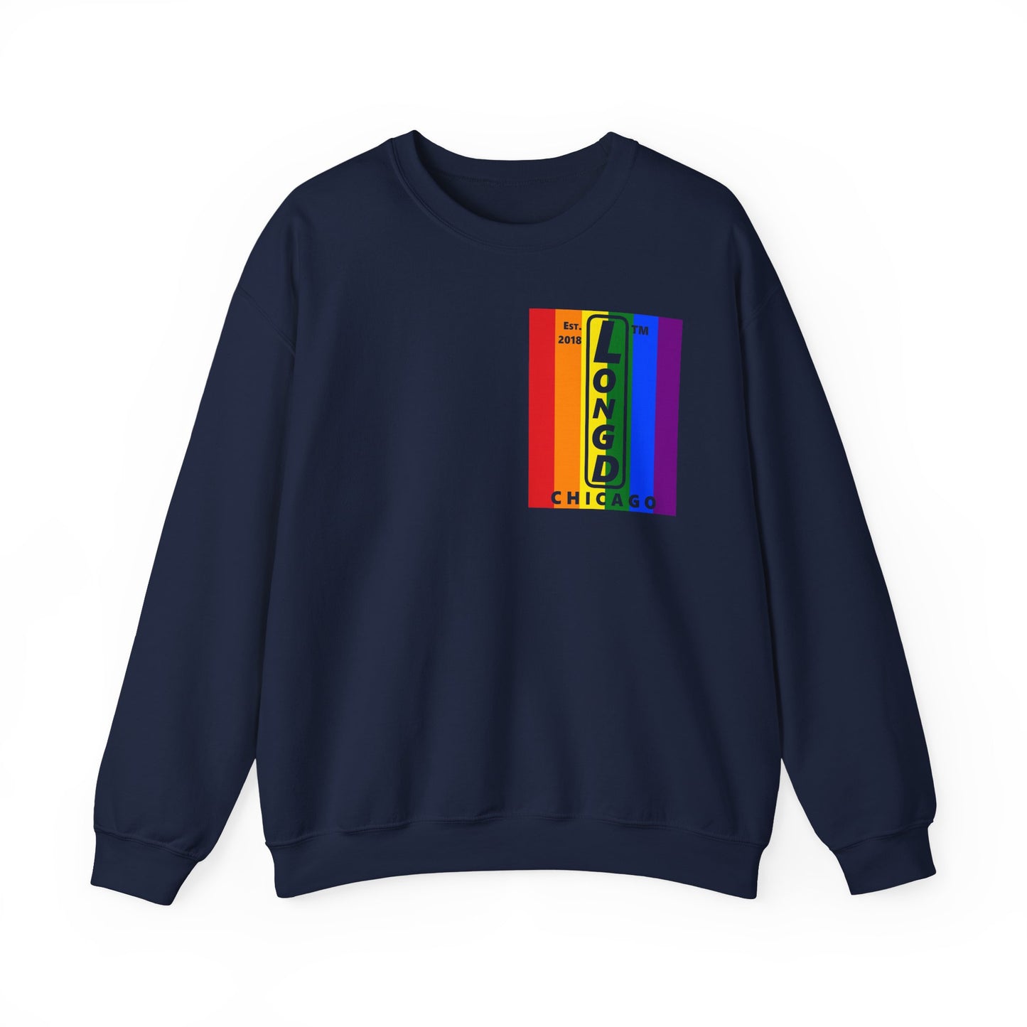 LongD negative flag single-breasted front-back Chicago upright logo crewneck sweatshirt (Pride colors)