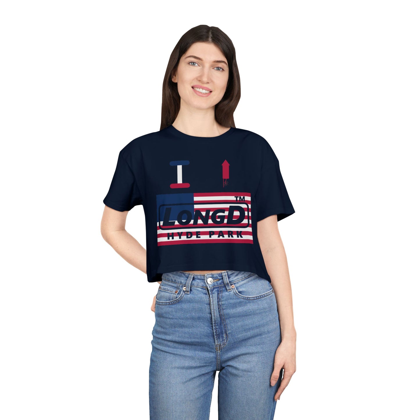 I firecracker LongD negative flag Hyde Park Logo Crop Tee (Patriotic colors)