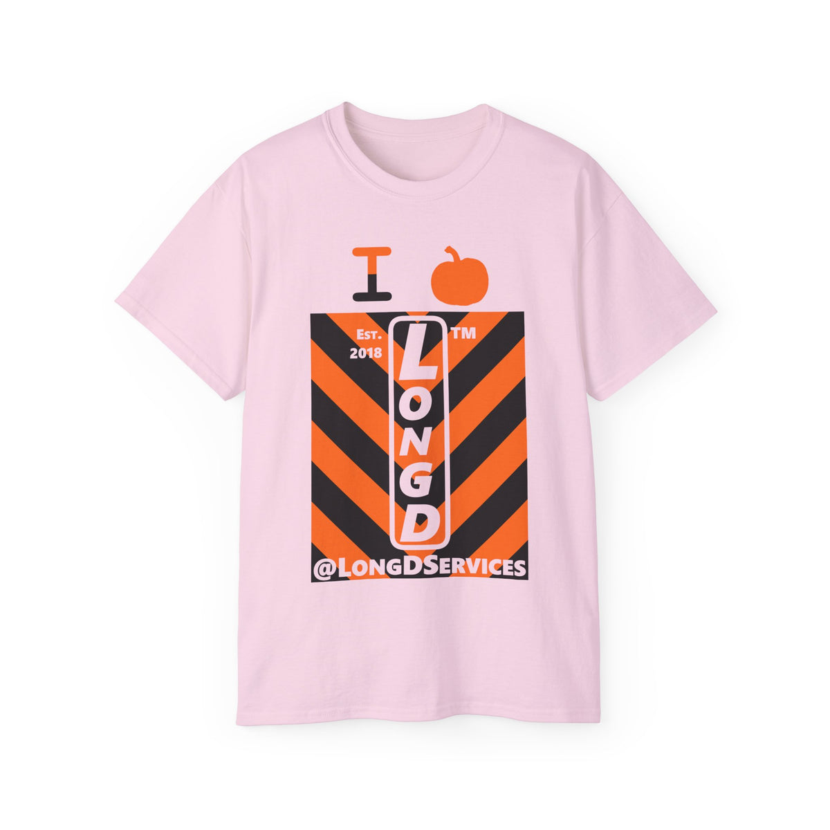 I pumpkin LongD Tag negative upright downward chevron logo cotton tee