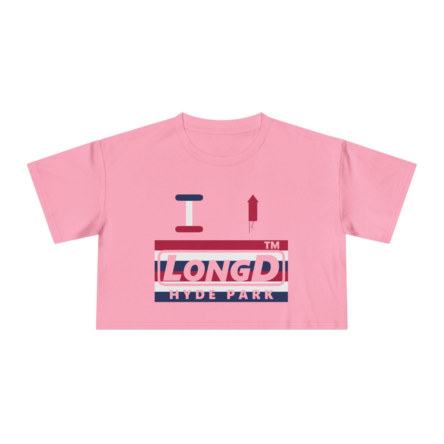 I firecracker LongD negative horizontal 6-striped Hyde Park Logo Crop Tee (Patriotic colors)