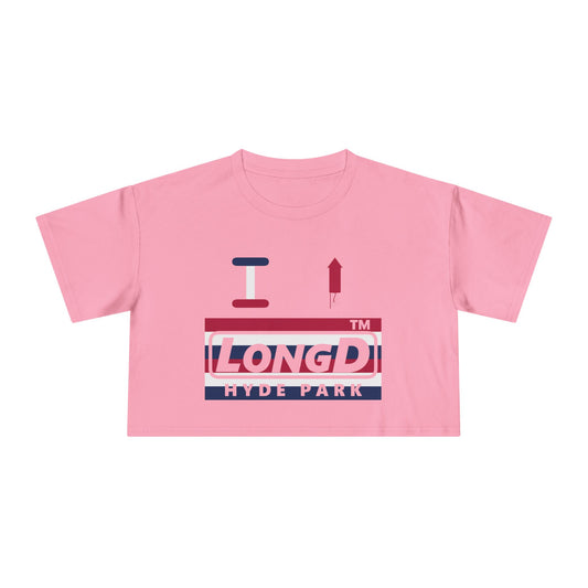 I firecracker LongD negative horizontal 6-striped Hyde Park Logo Crop Tee (Patriotic colors)