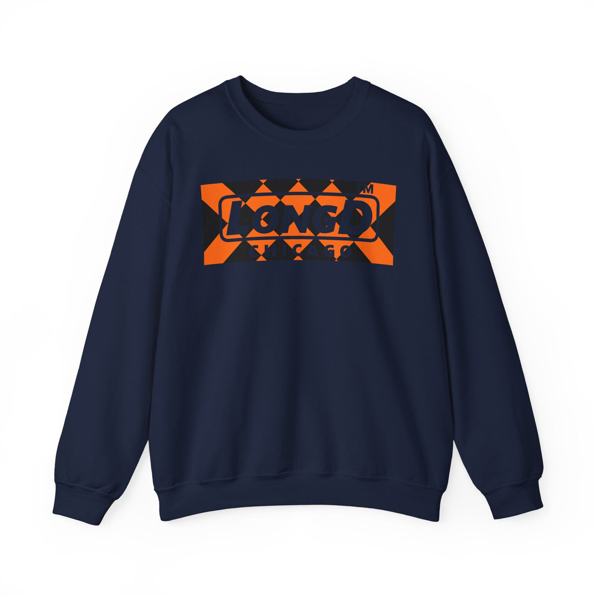 LongD Chicago negative stylized argyle logo (Halloween colors) crewneck sweatshirt
