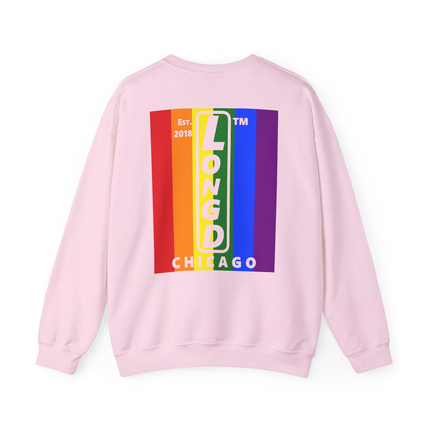 LongD negative flag single-breasted front-back Chicago upright logo crewneck sweatshirt (Pride colors)
