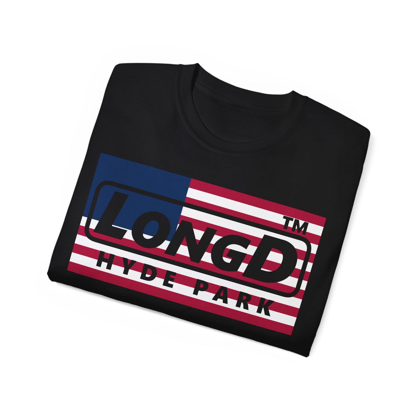 LongD negative flag Hyde Park logo cotton tee (patriotic colors)