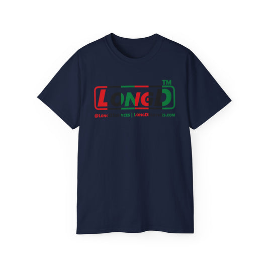 LongD positive vertical 6-striped tag-domain logo cotton tee (Juneteenth colors)