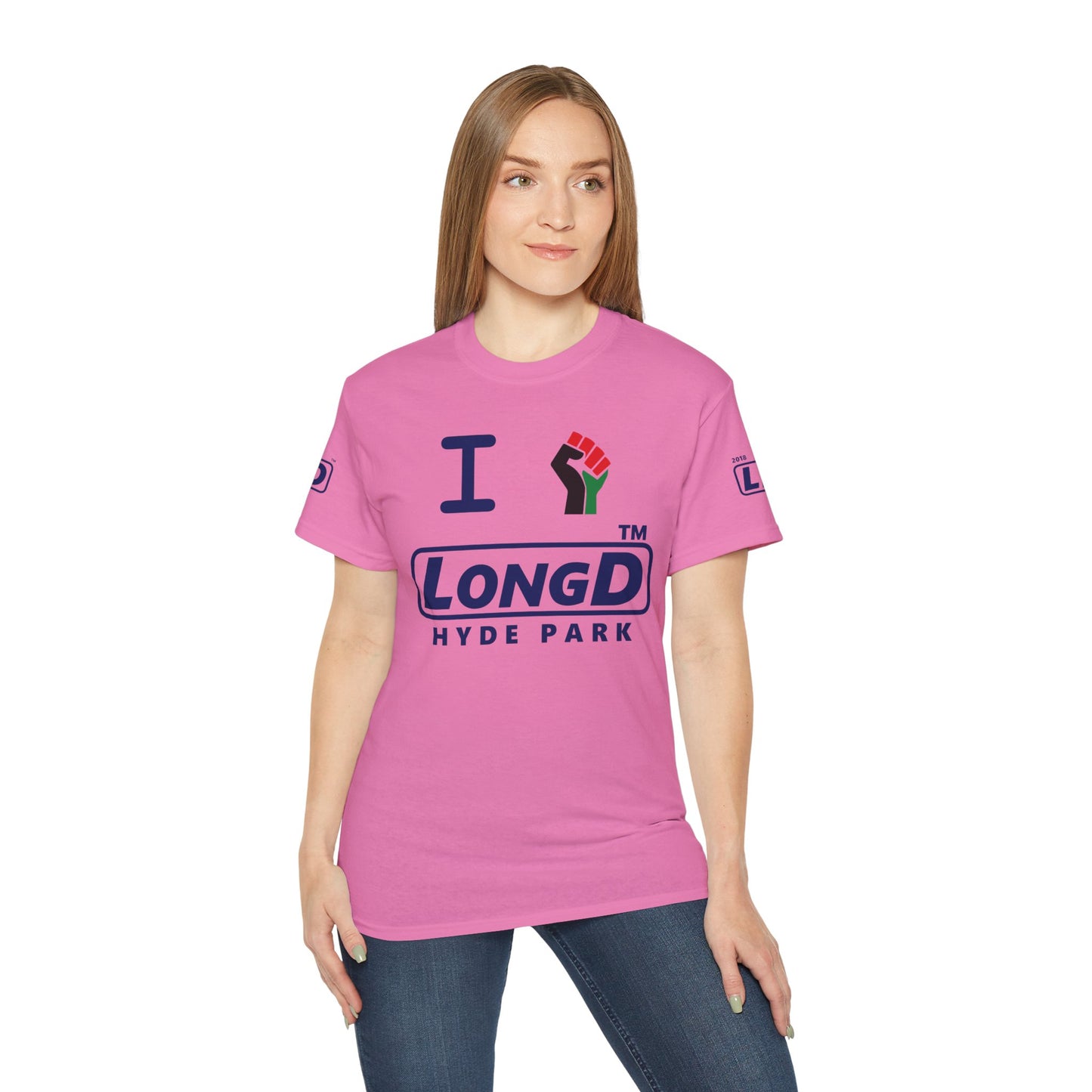 I fist LongD official Hyde Park logo 4-print cotton tee with multicolored fist