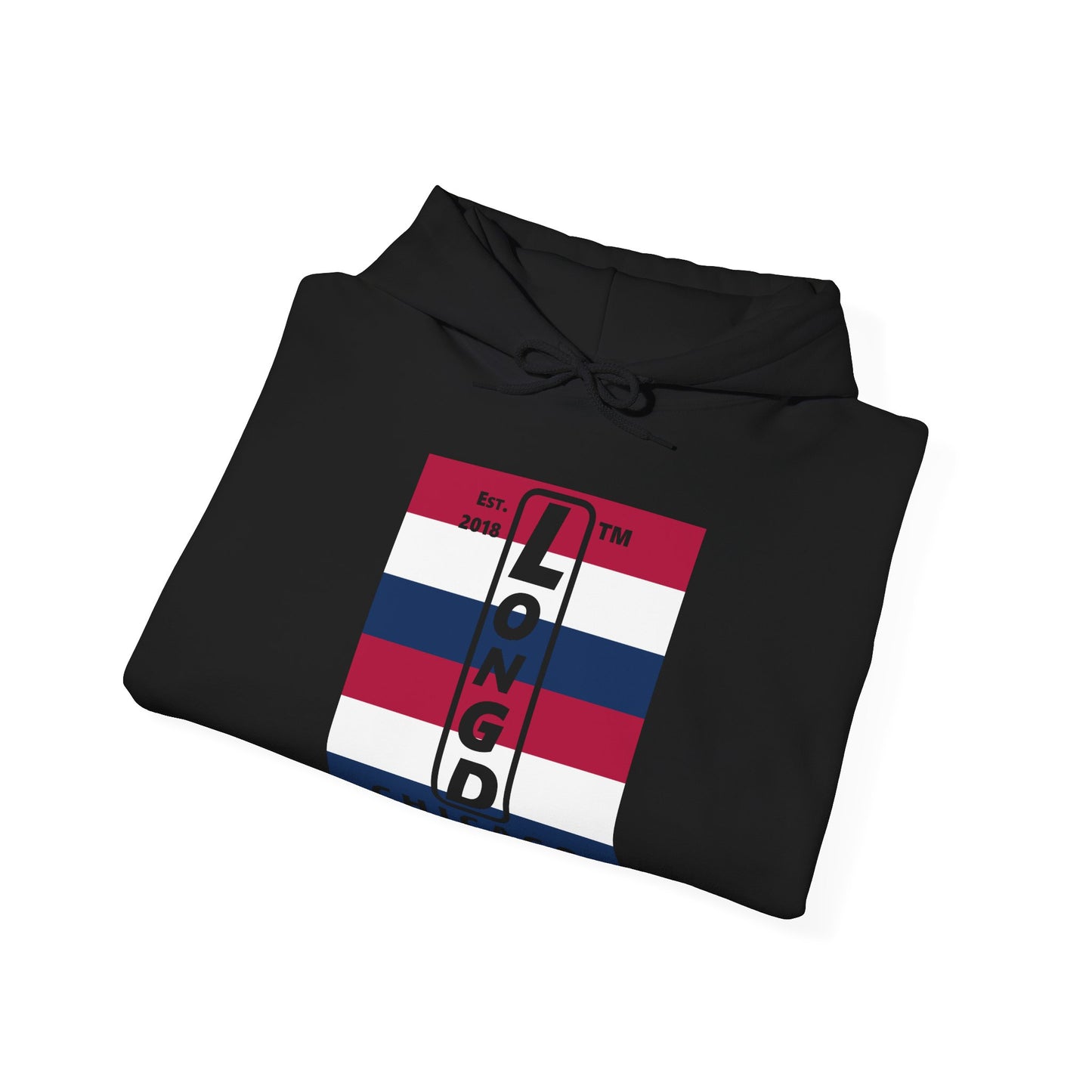 LongD® negative horizontal 6-striped upright Chicago logo hoodie