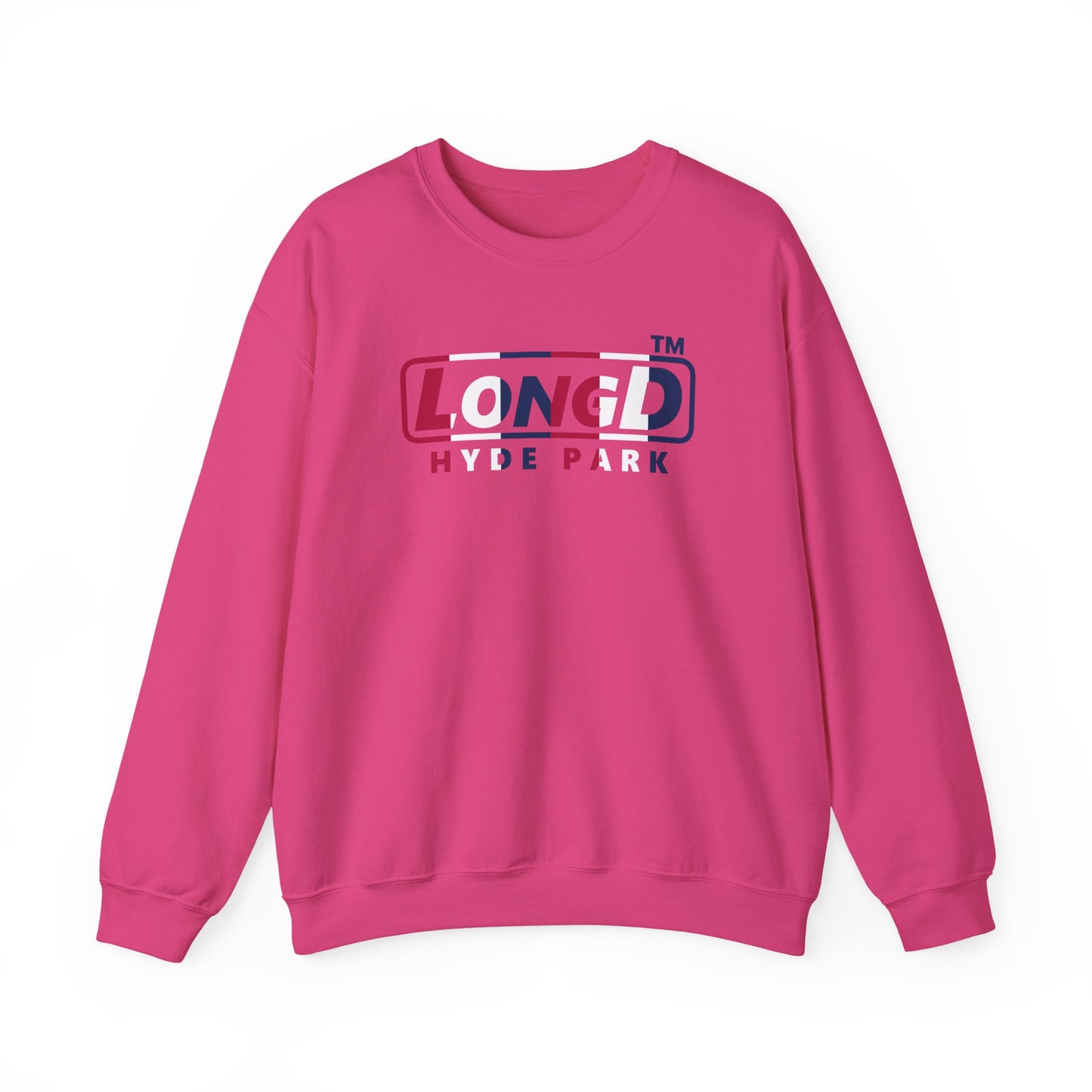 LongD positive vertical 6-striped Hyde Park logo crewneck sweatshirt (patriotic colors)