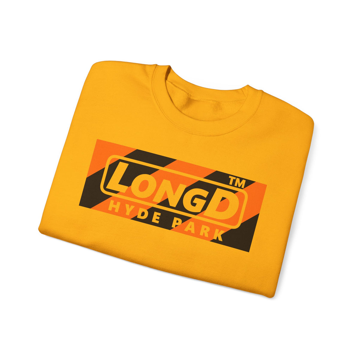 LongD Hyde Park negative diagonal 6-striped front-back logo (Halloween colors) crewneck sweatshirt