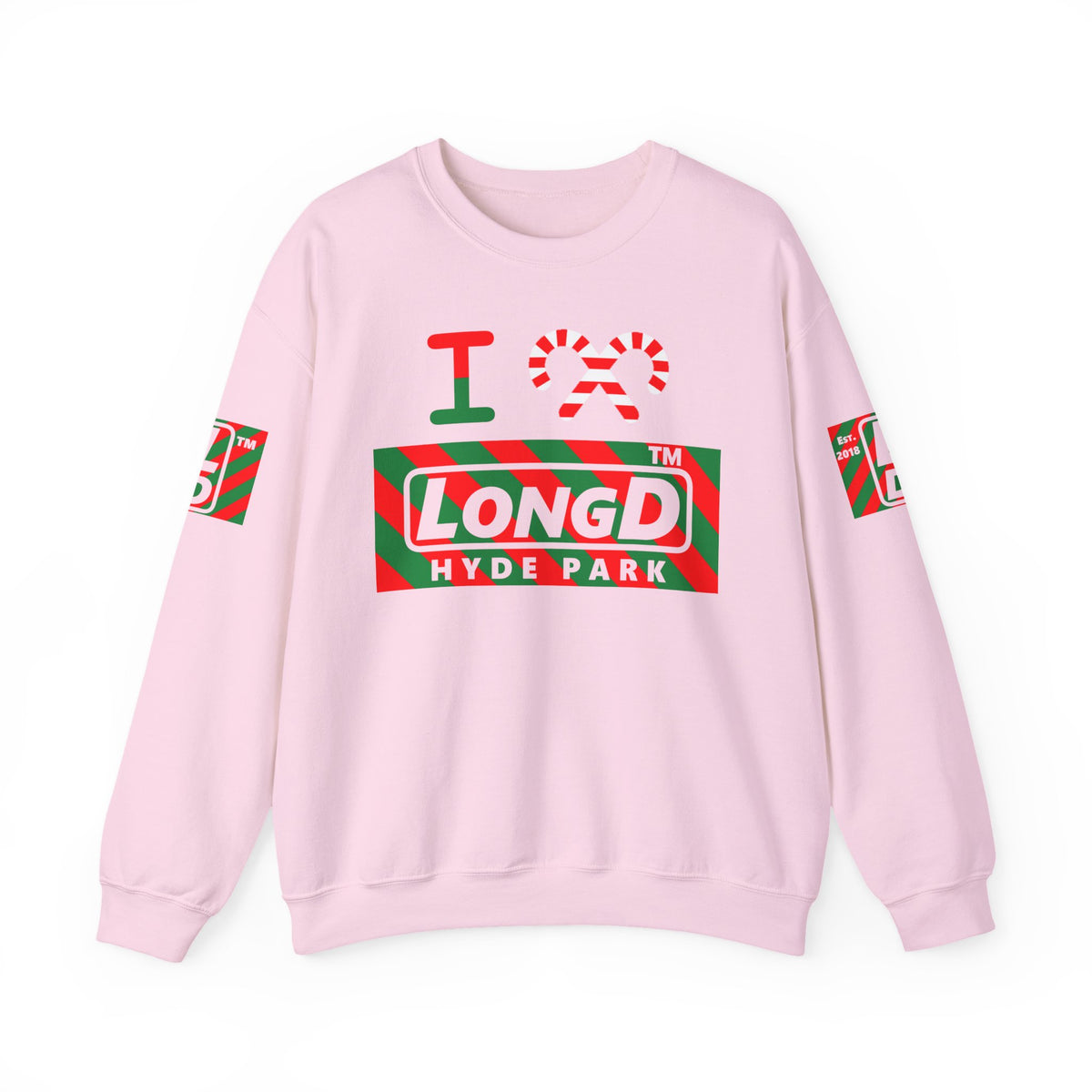I candy cane LongD Hyde Park negative 12-striped 4-print logo crewneck sweatshirt
