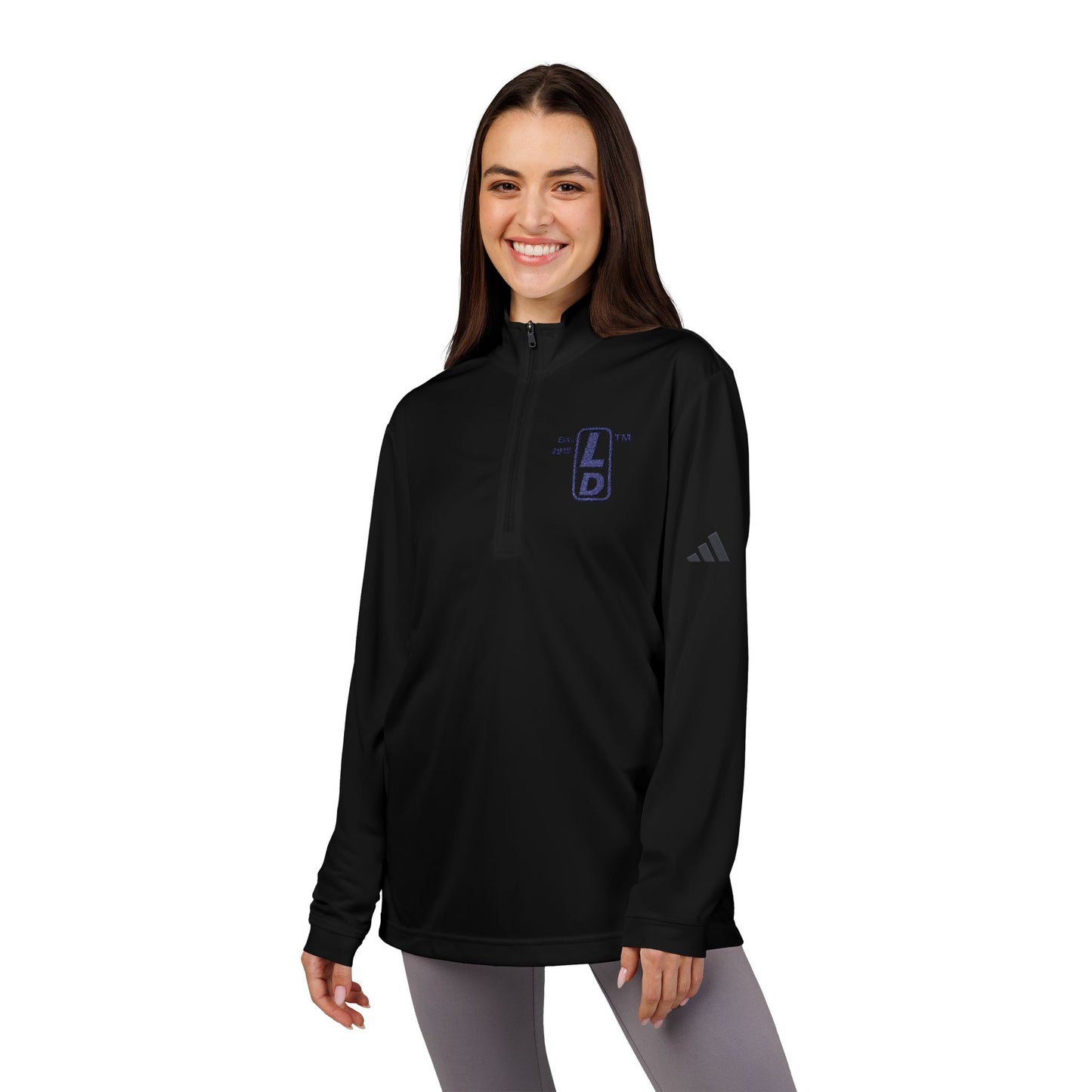 Embroidered adidas® Quarter-Zip pullover official basic logo upright initials