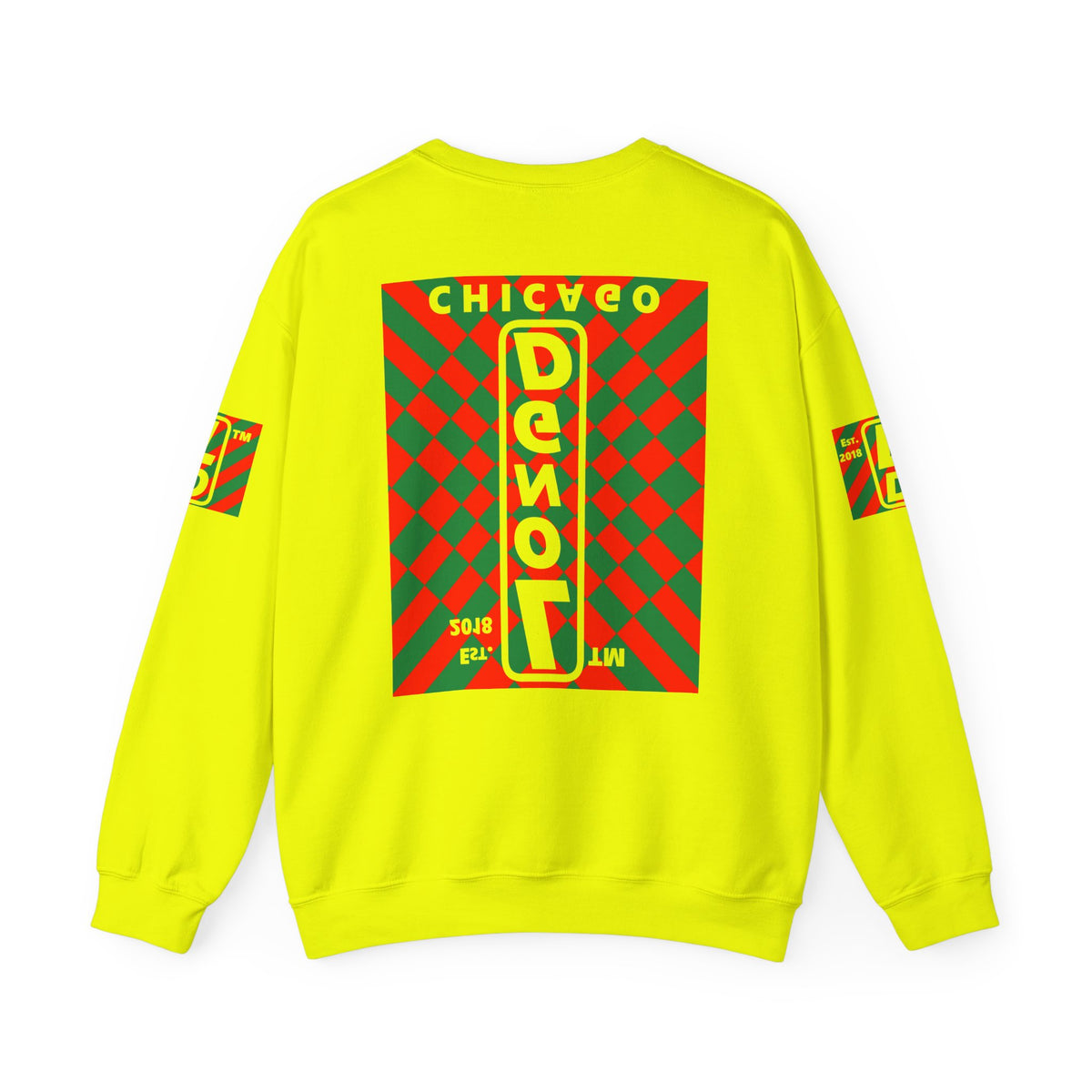 LongD Chicago negative upright stylized argyle 4-print logo (Xmas colors) crewneck sweatshirt