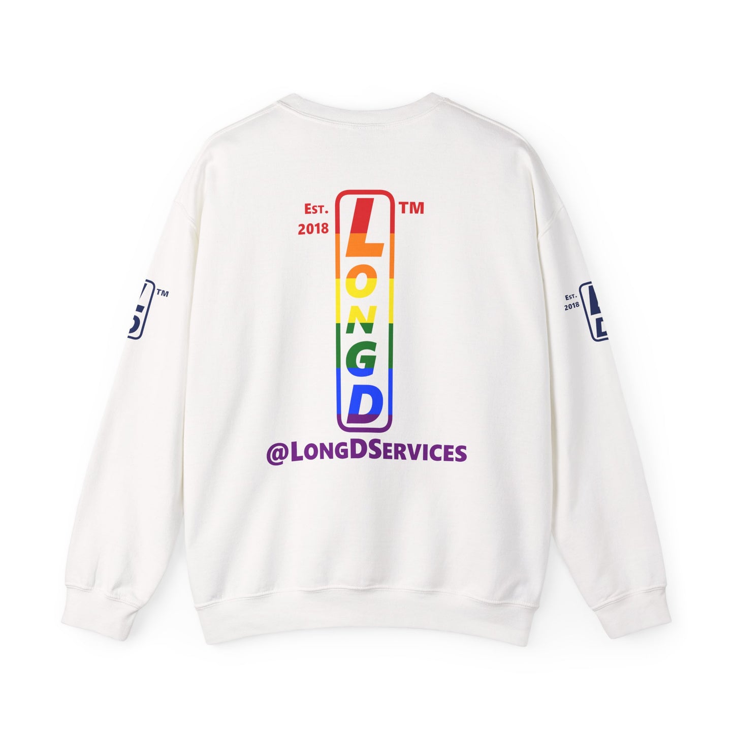 I Luv LongD positive horizontal 6-striped tag upright 4-print single-breasted logo crewneck sweatshirt