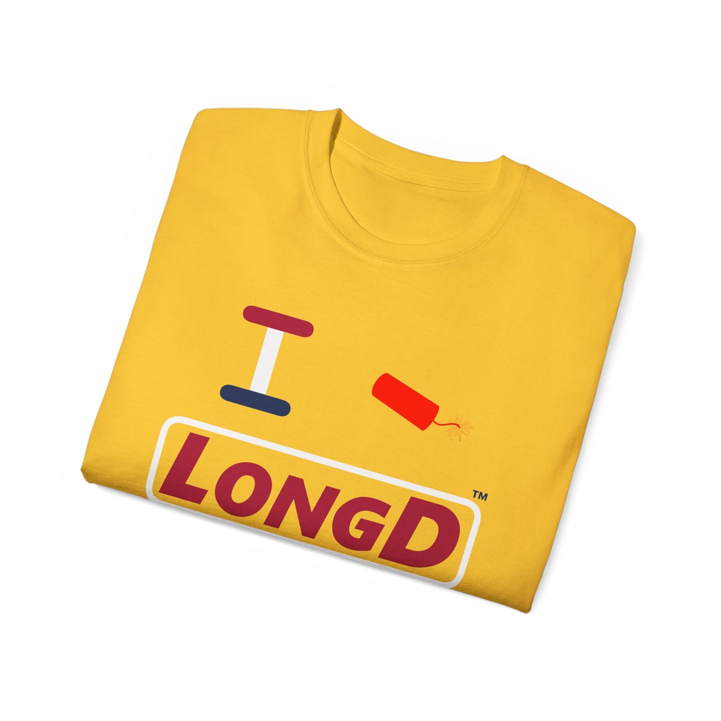I Firecracker LongD® Logo Cotton Tee Red, White and Blue positive elements text