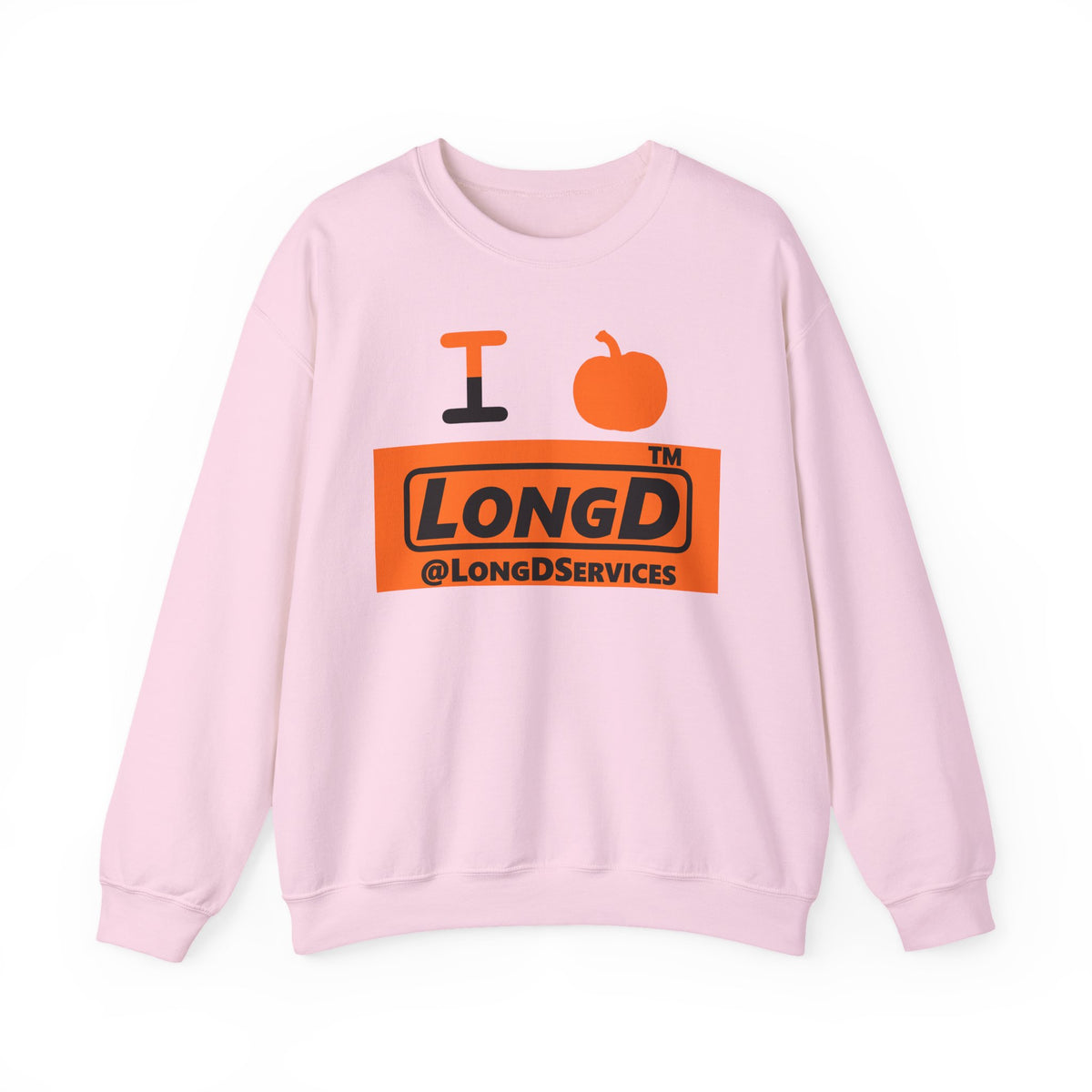 I pumpkin LongD Tag logo positive black on negative orange crewneck sweatshirt