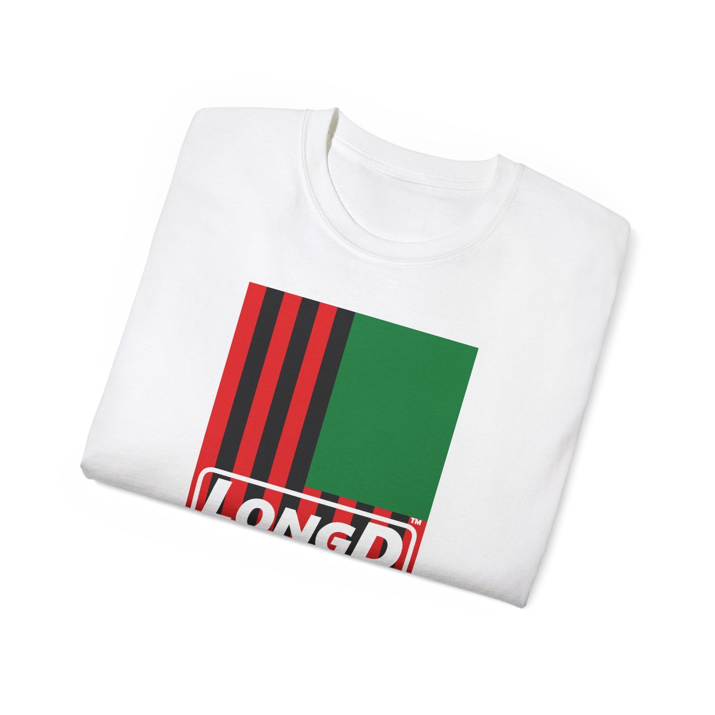 LongD® Logo Cotton Tee Juneteenth vertical African-American flag negative text
