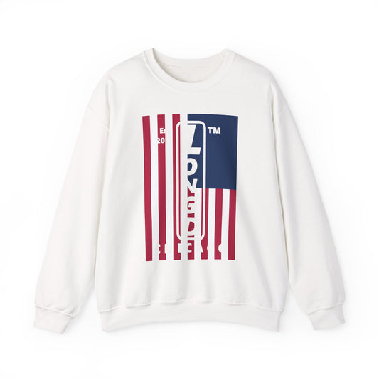 LongD negative cropped flag Chicago logo crewneck sweatshirt (patriotic colors)