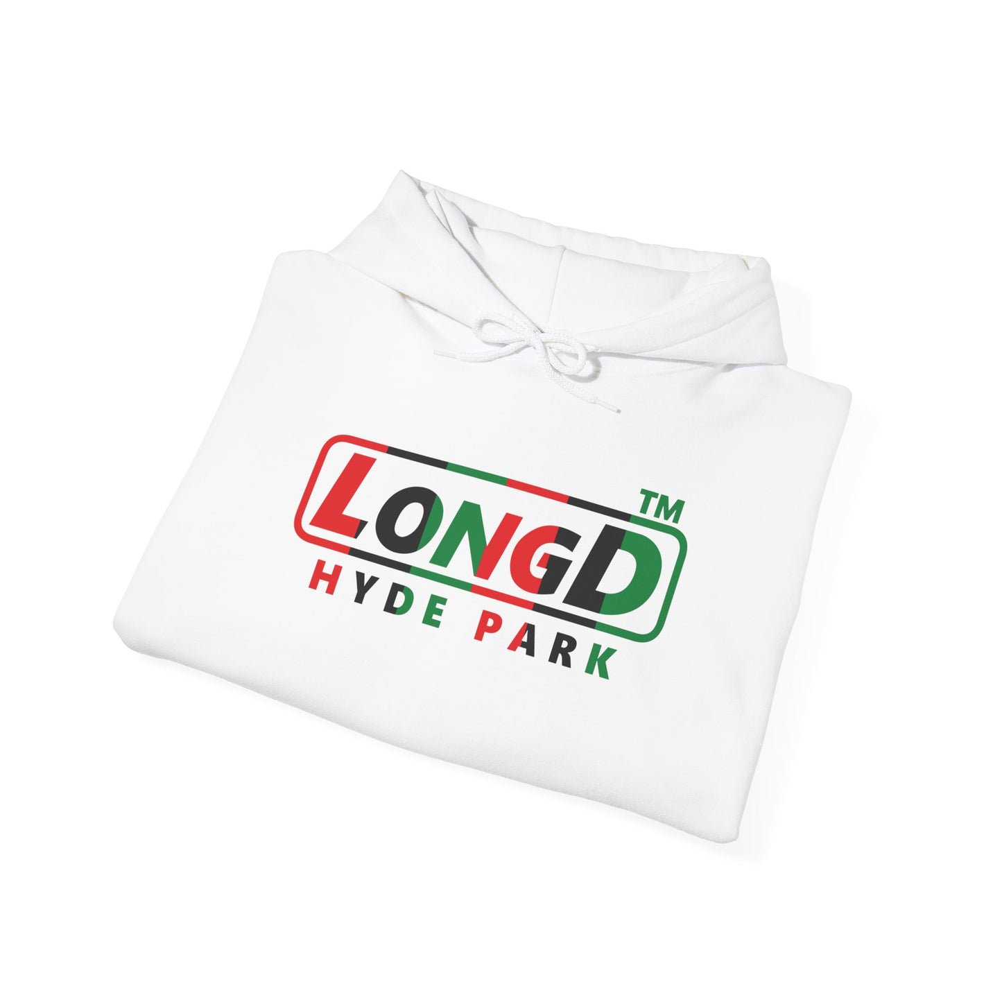 LongD® positive vertical 6-striped Hyde Park logo Hoodie (Juneteenth colors)
