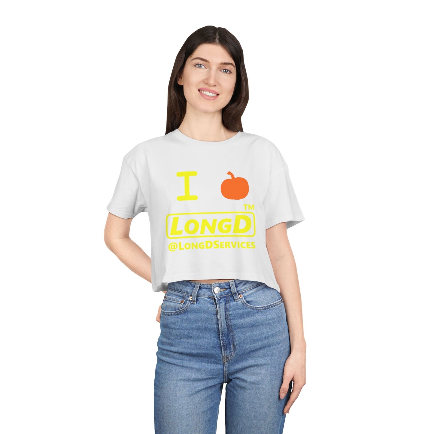 I Pumpkin LongD Logo Crop Tee yellow basic tag logo
