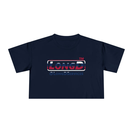 LongD positive horizontal 6-striped tag Logo Crop Tee (Patriotic colors)