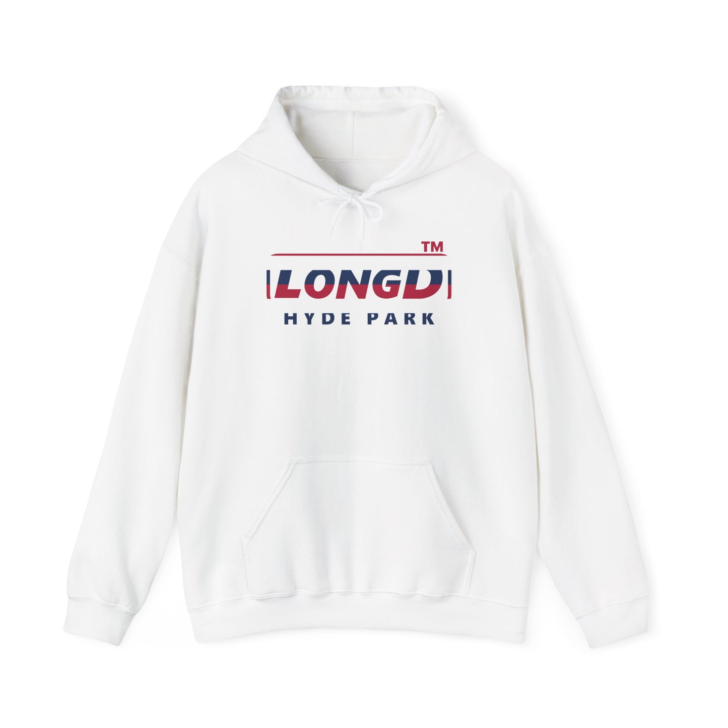 LongD® positive horizontal 6-striped Hyde Park logo hoodie (patriotic colors)