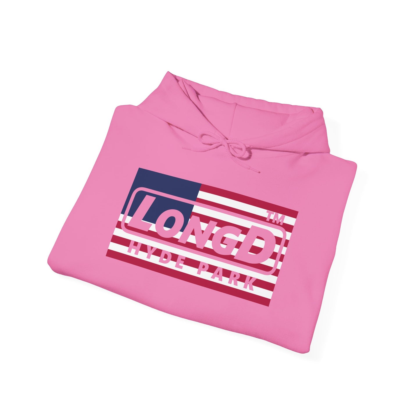 LongD® negative flag front-back double breasted Hyde Park logo hoodie (patriotic colors)